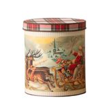We love using tins to add height to our Christmas displays! This small tin has vintage Santa postcards around it with a darling plaid lid.

7.75" H x 6.5" Dia

Metal