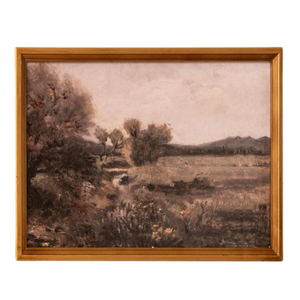 This beautiful vintage landscape features a winding river. It has an antiqued gold frame that will look great by itself or mixed in with other wall art!

12" H x 16" W