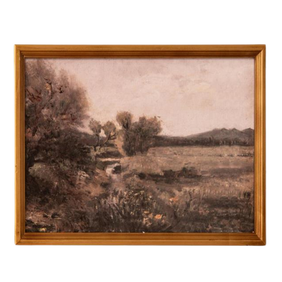 This beautiful vintage landscape features a winding river. It has an antiqued gold frame that will look great by itself or mixed in with other wall art!

12