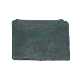 We love this mini wallet in a rich deep teal vegan leather! It is full of style and will hold your license and up to six credit cards. The zipper pocket is roomy enough for your change and cash, and a pocket is on the back.&nbsp; This mini wallet is perfect for you, but it makes an awesome gift!

DIMENSIONS: 4 IN. H X 5.5 IN. W X .25 IN. D

ZIPPERED TOP CLOSURE ON EDGE

6 CREDIT CARD POCKETS

ID WINDOW POCKET

EXTERIOR PASSPORT POCKET

STRIPED LINING

BRASS PLATED HARDWARE

100% VEGAN LEATHER (POLYURETHANE)