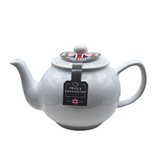 When it's time for a spot of tea, reach for one of our stoneware teapots, which can absorb the heat of boiling water without cracking. Likewise, the beautiful exterior is protected with a gloss to prevent the paint from warping or rippling. The classic bulbous shape allows tea leaves or bags to move freely for just the right amount of flavoring.&nbsp;

The white teapot is available in 2-cup or 6-cup size