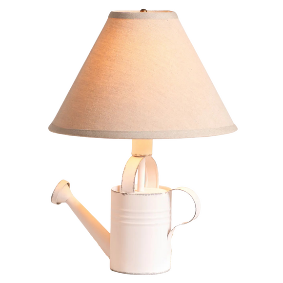 Infuse vintage charm into your country cottage or farmhouse with the delightful rustic white Vintage Watering Can Lamp. Paired with a Transform your country cottage or farmhouse into a cozy retreat with the enchanting rustic white Vintage Watering Can Lamp. Accompanied by a stylish 13-inch beige linen fabric shade, it casts a warm, inviting glow that will uplift your home and brighten your atmosphere. It's 13-inch Beige Linen fabric shade, it creates a gorgeous light that will brighten up your day. 

6