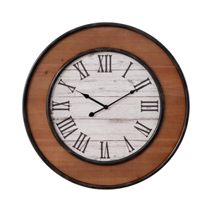 We love the beautiful warm tone and black trim around this pallet design on this gorgeous wall clock!

Mdf, Wood&nbsp;

Requires 1 AA Battery, not included

24 Dia x 1" D