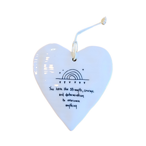Our "You have the strength, courage and determination to overcome anything" Porcelain Heart Ornament makes a heartfelt gift!

Approximately 3&nbsp;1/2"&nbsp;w x 4"&nbsp;h