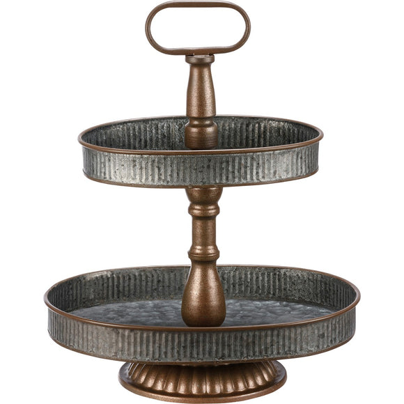This fun decorative tiered tray features two round oval-shaped galvanized metal tiers. It is perfect for displaying small items at home! 13.50