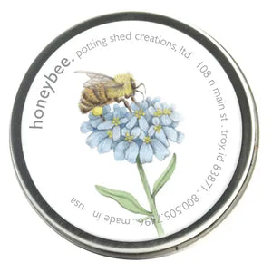 Our version of a seed packet, but in a reusable tin made from recycled US steel. Honeybee Habitat is a wonderful mix of twenty varieties of flowers noted for their beauty and ability to attract honeybees. In cool climates, plant in spring, early summer or late fall. Fall planting should be late enough so that seeds do not germinate until spring. In mild climates, for best results, plant in fall. Includes: 20 seed varieties, growing directions, reusable recycled US steel tin. Tin 2" diam.