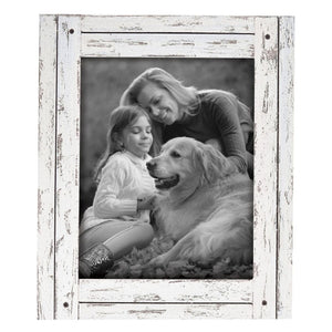 This is one of our most popular items!  Instantly add cozy charm to any space with this distressed wooden frame with its whitewashed finish and black accent crews in the corners. It will fit an 8 x 10 photo and can sit horizontally or vertically depending on your picture.  Approximately 11.3" l x 0.8" w x 13.3" h