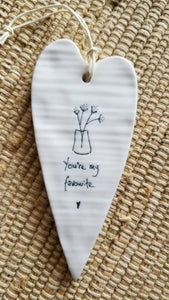 Porcelain Heart Ornament "You're My Favourite"