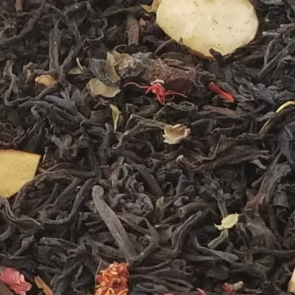 Deep Cherry flavor with almond notes combined with fresh mint and fully                  flavored chocolate tea  2oz, Black Tea: Almond pieces, Blackberry + Lime Leaves, Cranberry Pieces, Rose + Safflower Petals, Peppermint, Natural Flavors.  (Organic Compliant) 
