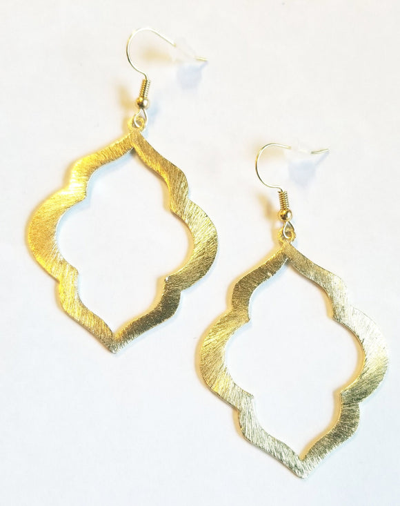 These beautiful gold brushed earrings have a Moroccan-inspired shape to make a bold statement!  Approximately 2.75