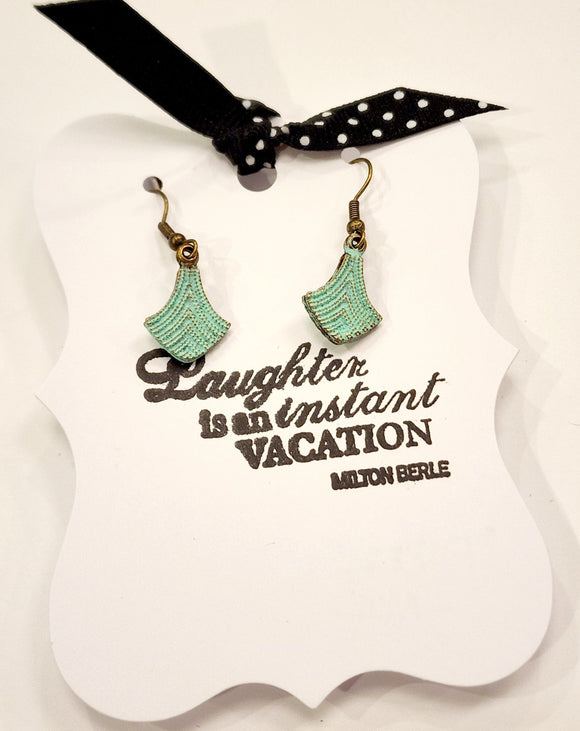 Small with a mighty fashion statement!  These dainty earrings are painted mint and distressed for lots of style!  Lead and Nickel free.  1 1/2