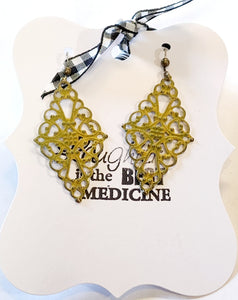 Citron hand-painted & distressed earrings  Dainty and lightweight.  Lead-free, Nickle free  Approximately 2.5"
