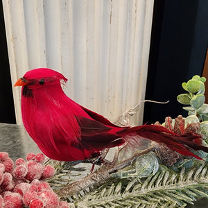 We love sticking these clip-on cardinals on wreaths, trees, and branches.    Approximately 3" h x 6.5" w