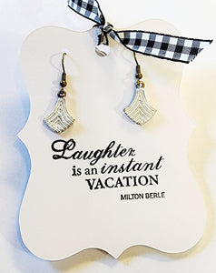 Small with a mighty fashion statement!  These dainty earrings are painted in a vanilla color and distressed for lots of style!  Lead and Nickel free.  1 1/2" drop in length and approximately 1/2" at the widest point.