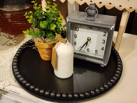 Oh, the possibilities! This new black beaded tray makes a lovely accent on any table. Fill it with collections, fun treasures, or seasonal decor. We love that you can lift it all up and out of the way if you need to ~ making it a must-need accessory for your home!  1.5