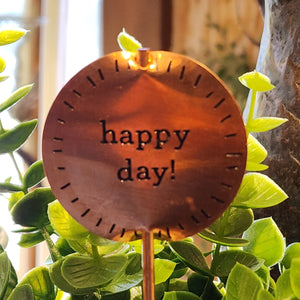 Bring extra sunshine to the garden with this lighthearted copper planter stake.  2"w x 7"h