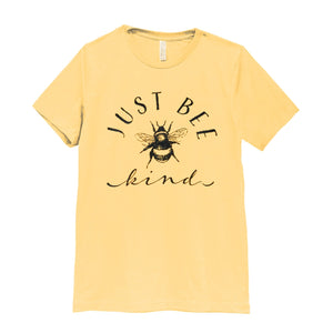Our "Bee Happy" t-shirt is the prettiest shade of lemon yellow with black writing. These are so soft & comfy, that you will love wearing them to football games, bonfires or just running around doing errands. The styling possibilities are endless. Roll up the sleeves, tie a side knot, front tuck, or wear it while lounging around the house. We guarantee that you will love the fit and the softness of this shirt. 