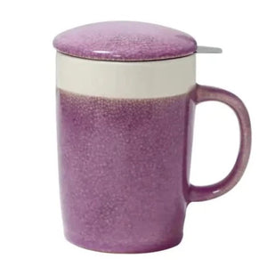 You will love this beautiful lilac mug! The glossy white interior allows you to see the color of your tea.  The extra-fine Tilt & Drip stainless steel infuser provides excellent water flow and plenty of room for the tea leaves to expand and brew. The lid is multifunctional. The lid can be used as an infuser holder or a small dish for loose leaf teas.  6.3" l x 9.5" w x 7" h 