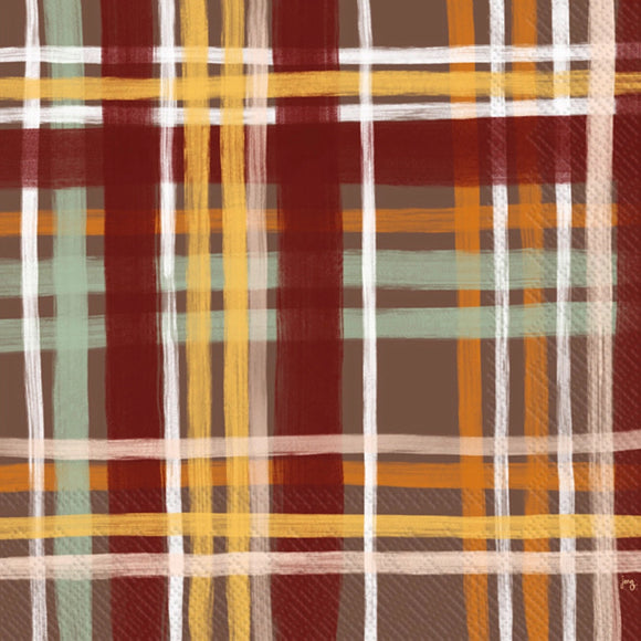 Create a beautiful table with these Fall Plaid paper lunch napkins! We love pairing it with our watercolor pumpkin collection.  Pack of 20 3-ply Napkins  Dimensions 6 1/2 x 6 1/2 in.  Materials - PAPER, Country of origin - Germany