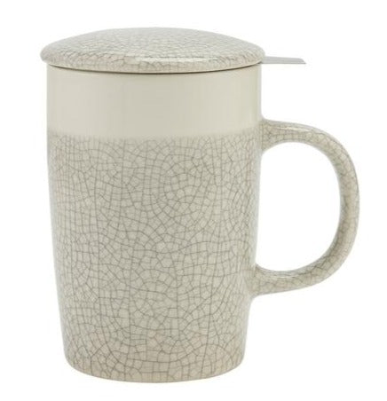 Crackle Glaze Tea Infuser 16oz Mug: Cream