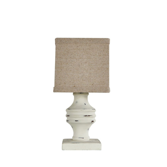 White Distressed Accent Lamp with Neutral Shade