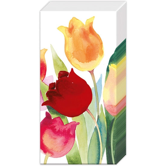 Let's think spring with these HAPPY tulips printed on these tissues!  Just look at those beautiful pink, red & bright yellow tulips on the white background *sigh*   4 PLY - 10 paper tissues per package  4