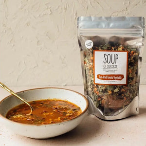 This isn’t the tomato soup of your childhood! This savory blend is full of sun-dried tomatoes, carrots, rice, green bell pepper, onion, leek, and s.a.l.t. sisters Sun-Dried Tomato Chili Rub & Seasoning.  All-natural · Gluten-free · MSG-free · Non-GMO · No preservatives.  10 oz.