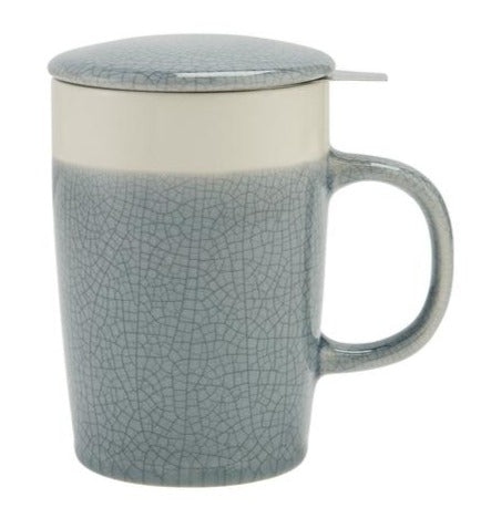 Crackle Glaze Tea Infuser 16oz Mug: Slate Blue