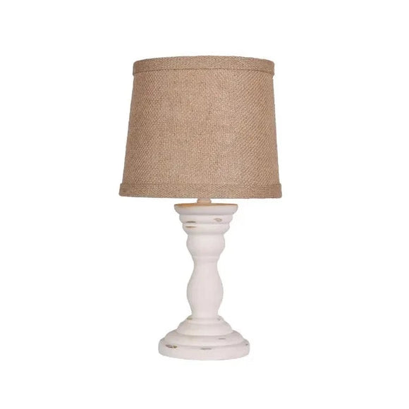 Distressed white finish Accent Lamp with tan shade. A favorite to brighten any space. At 12