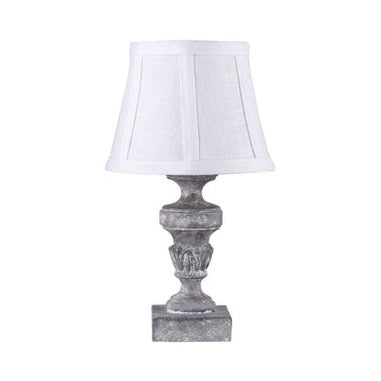 Light grey accent lamp with a white tailored shade.  25 watt bulb not included  7