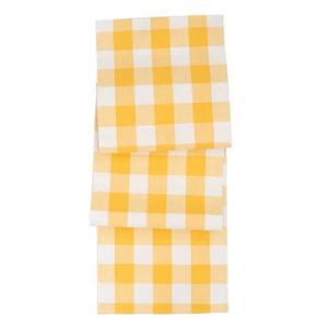Put a POP of color on your table or sideboard with our pretty yellow & white buffalo-checked table runner! Crafted of cotton, this double-sided table runner is machine washable for easy care.  72" l x 13" w x 0.25" h