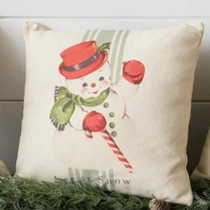 This adorable retro snowman pillow is just the right size to mix in with your other pillow for a sweet vintage look for your Christmas decor!  10" H x 10" W