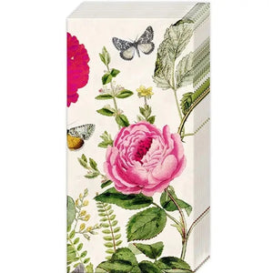 Beautiful pink roses with raspberries adorn these gorgeous tissues.  4 PLY - 10 paper tissues per package  4" X 2"   Made in Germany