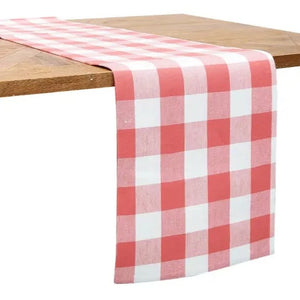 Put a POP of color on your table or sideboard with our pretty coral & white buffalo-checked table runner! Crafted of cotton, this double-sided table runner is machine washable for easy care.  72" l x 13" w x 0.25" h