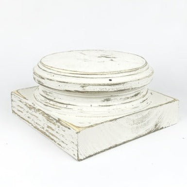 Inspired by classical architectural column bases, this pedestal has multiple home décor uses and works with a number of other classic home décor products. Whether used as risers for candles, stands for pictures, or accents for greenery and flowers. It is perfect for farmhouse, modern farmhouse, boho, industrial, or even modern styles.  7.25” L x 7.25” W x 3.75” H Made in the United States of America
