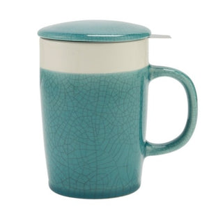 Crackle Glaze Tea Infuser 16oz Mug: Turquoise