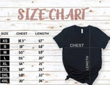 size chart for our t-shirts