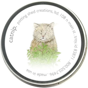 Our version of a seed packet, but in a reusable tin made from recycled US steel. Grow Catnip {Nepeta cataria} on a windowsill or any sunny spot indoors, year-round.  A member of the mint family, catnip attracts cats, both domestic and wild. If fresh, the leaves and stems need bruising to release their oils, or you can dry and crush them as a special treat to help relieve boredom for your cat. Includes organic seed, reusable, recycled US steel tin, and directions. Tin 2" diam.