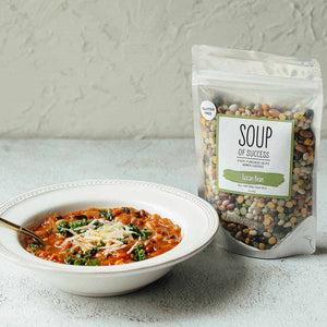 You will love this hearty soup that is perfect for warming you up on a cold day. French navy beans, red beans, pinto beans, black beans, yellow peas, green peas, lentils, and s.a.l.t. sisters Tuscan Farmhouse Blend Seasoning.  8.5oz.